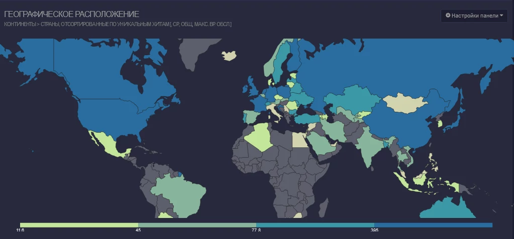 Карта с посетителями по странам