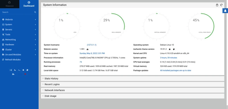 Webmin Dashboard Debian